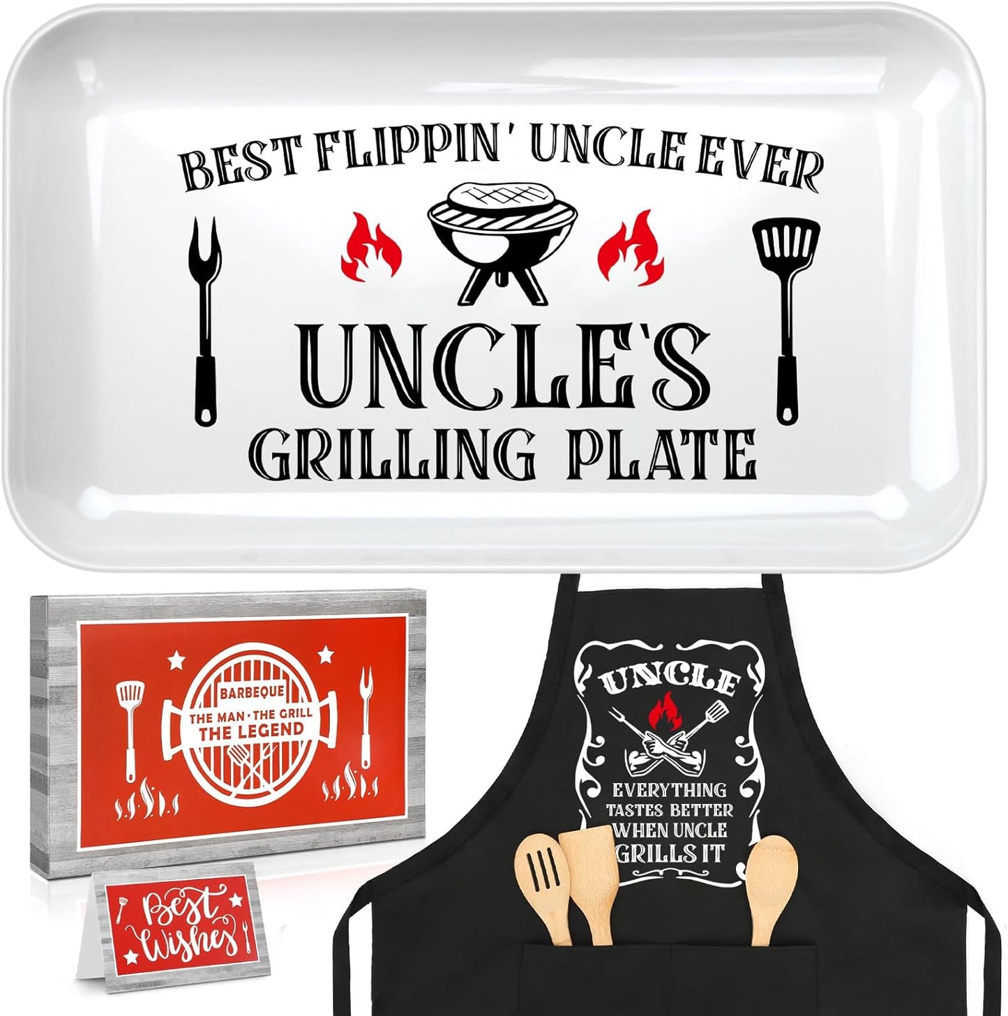 Uncle Gifts from Niece Nephew, Personalized Grilling Platter & Apron Set Birthday Gifts for Uncle, Funny Uncle Grilling Plate BBQ Serving Tray Gift for Unle Birthday Christmas