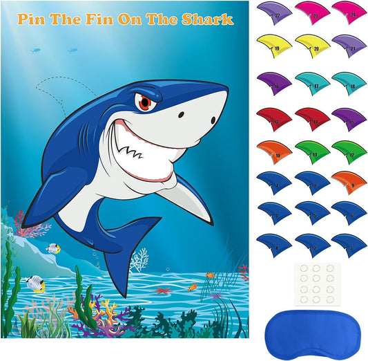 FEPITO Pin The Fin on The Shark Game with 24 Pcs Fins for Shark Birthday Party Decoration, Party Supplies
