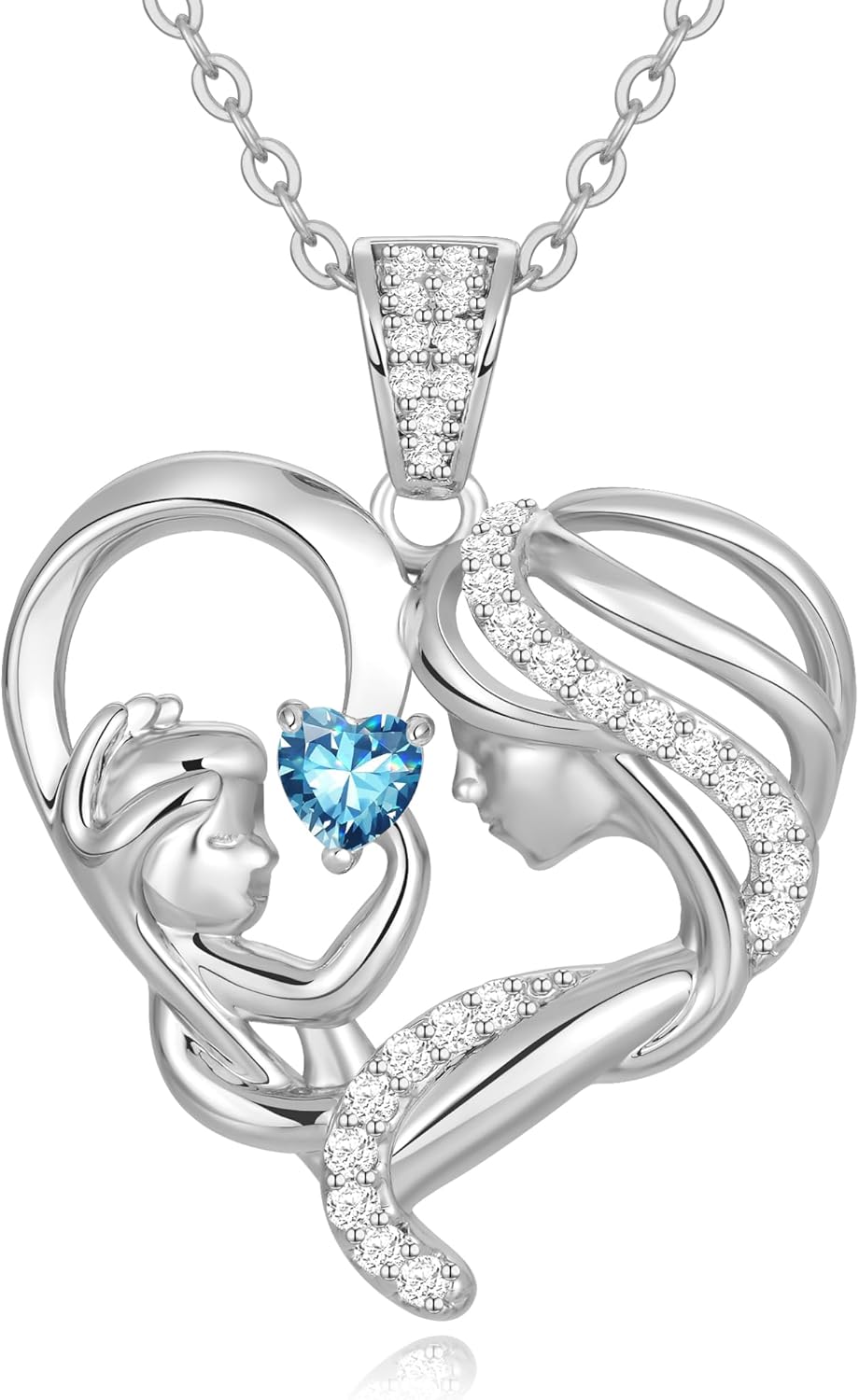 Mothers Day Gifts for Mom Wife Her Grandma, S925 Sterling Silver Birthstone Necklaces Jewelry for Women, Mother's Day Love Heart Pendant Necklace for Anniversary Birthday Christmas Day