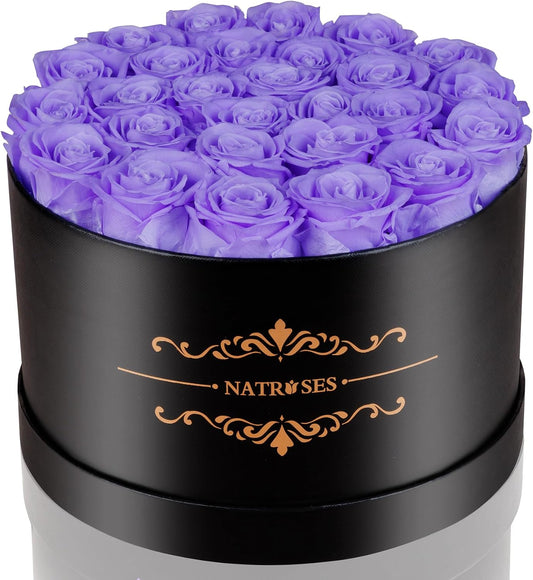 NATROSES 27 Piece Forever Preserved Roses in a Box, Preserved Flowers for Delivery Birthday, Flowers Gifts for Mothers Day, Violet