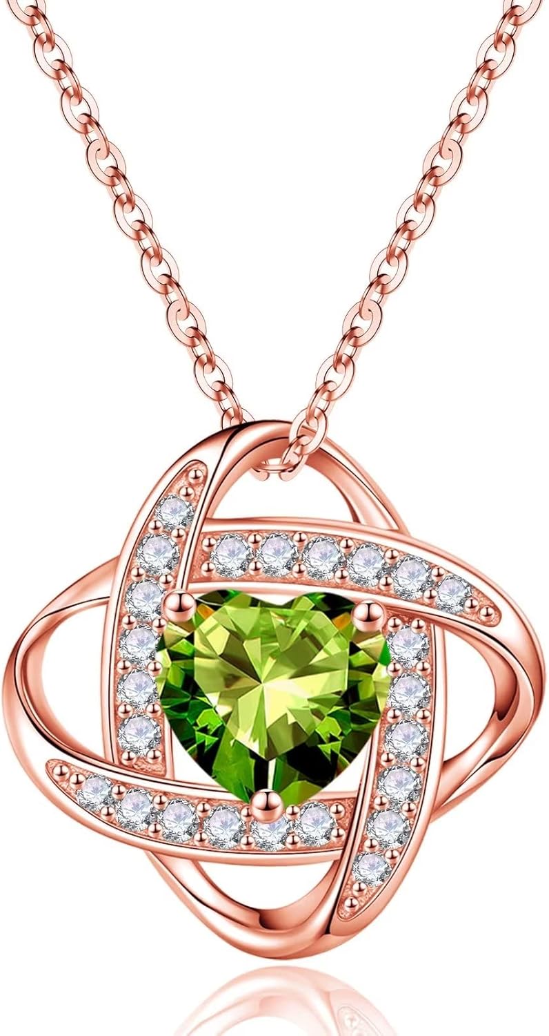 Iefil 925 Sterling Silver Love Knot Birthstone Necklace, Natural or Created Gemstone, Anniversary Birthday Gifts for Women, Jewelry Gifts for Wife Mom Girlfriend