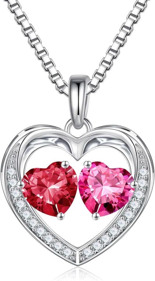 Iefil Birthstone Jewelry for Women - 925 Sterling Silver Birthstone Necklace, Anniversary Birthday Gifts for Women, Jewelry Gifts for Her Wife Mom Daughter