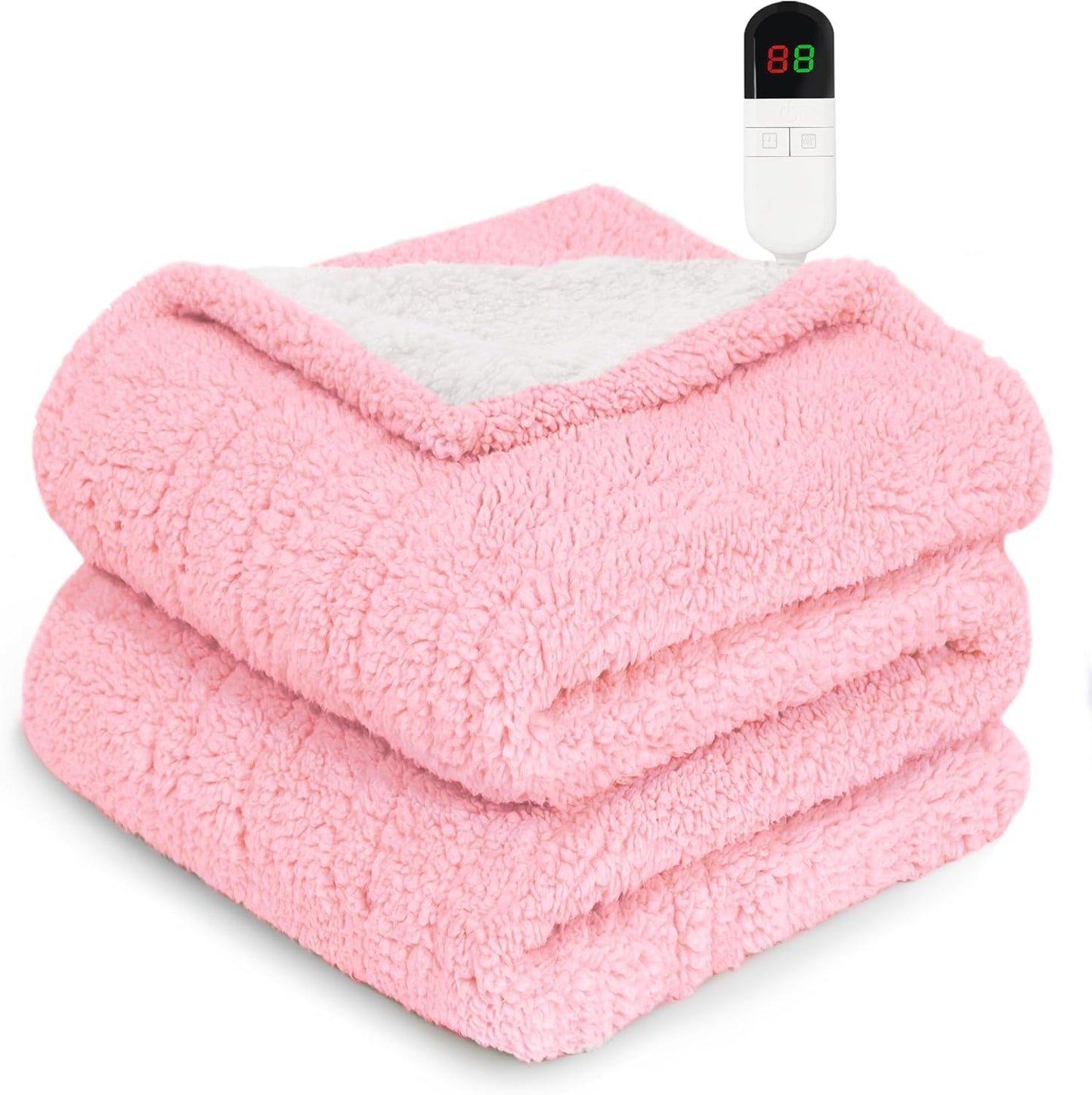 MAXEVE Heated Blanket Electric Throw 50"x60" Soft Double Sided Sherpa Heating Blanket with 8 Fast Heating Levels & 1-8H Auto-Off, Over-Heat Protection, Machine Washable, ETL Certification, Pink