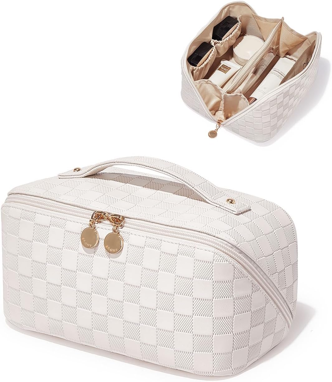 EACHY Travel Makeup Bag,Large Capacity Cosmetic Bags for Women,Waterproof Portable Pouch Open Flat Toiletry Bag Pattern Makeup Bag