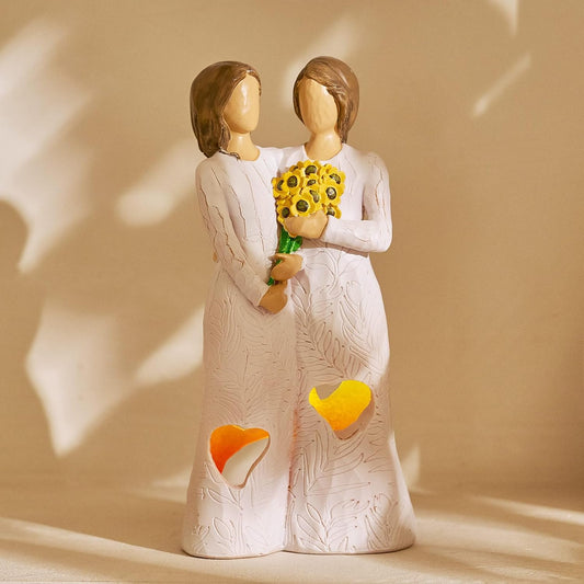 NAN ZAI NAN FANG Friendship Gifts for Women Friends Resin Tealight Holder Statue with Flickering LED Light Special Birthday Gift for Women Sister Best Friend Unique Candle Holders for Home Decor
