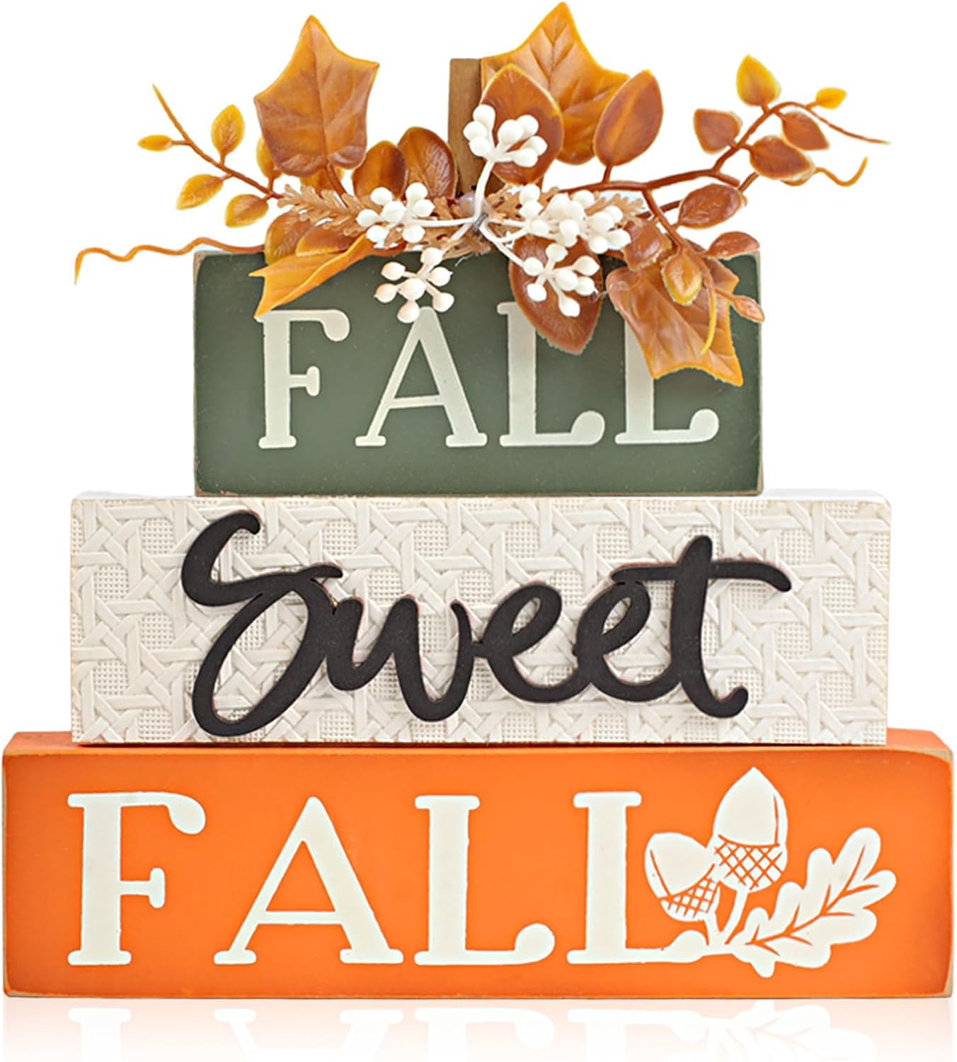 Fall Decor, Rustic Wooden Maple Leaf Block Sign Autumn Table Top Decorations, for Home Indoor Room Party Harvest Holiday Thanksgiving Décor