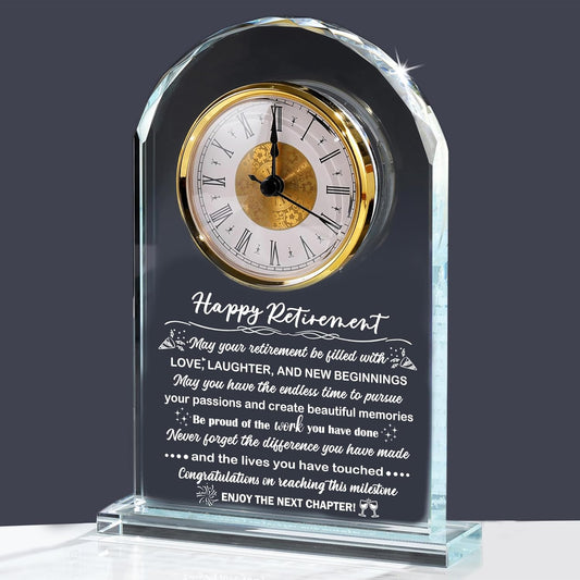 Glass Retirement Clock Gifts for Women Men, Happy Retirement Plaque Gift for Colleagues Boss Friends, Farewell Goodbye Gift Idea for Her Going Away, Retired Keepsakes for Teacher Doctor