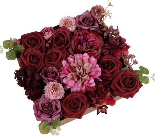 DEEMEI Artificial Flowers Combo Box Set Rose Silk Mix Peony Fake Flowers with Stems for DIY Bridal Wedding Bouquets Centerpieces Baby Shower Party Home Decorations Red