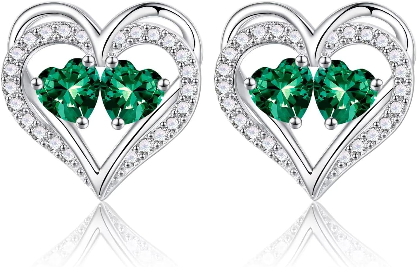 Iefil Birthstone Earrings for Women - 925 Sterling Silver Heart Earrings Anniversary Birthday Gifts for Women Wife Girlfriend Mom