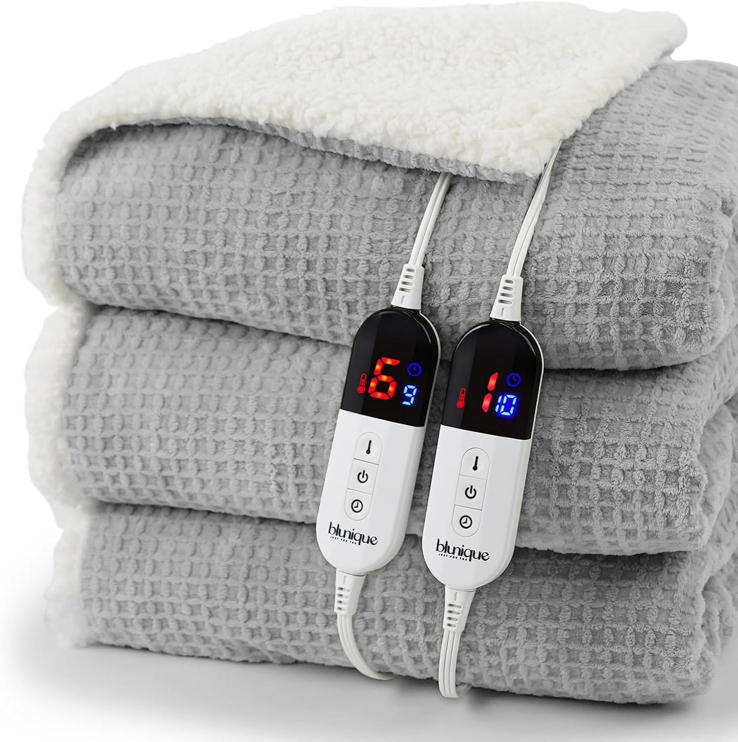 Heated Blanket Electric Blanket Queen Waffle,84x90 Inches Sherpa Fleece Fast Heating Blanket 6 Heating Levels & 10 Hours Auto Off ETL Certification,Light Grey Queen