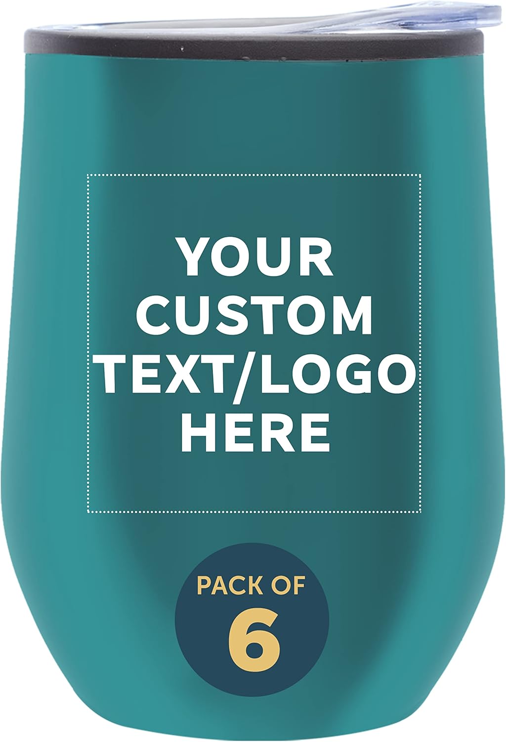 Custom Stemless Wine Tumblers 12 oz. Set of 6, Personalized Bulk Pack - Insulated, Perfect for Wine, Cocktails, Other Hot & Cold Beverages - Teal