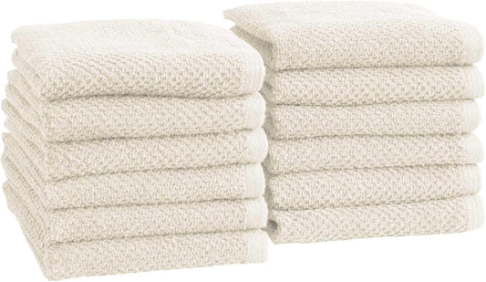 Great Bay Home Ivory Washcloth- 100% Cotton 12-Pack 13x13 Wash Cloth - Absorbent, Quick-Drying, Durable Face Towels for Bathroom Decor - Low-Twist, Two-Ply Fibers