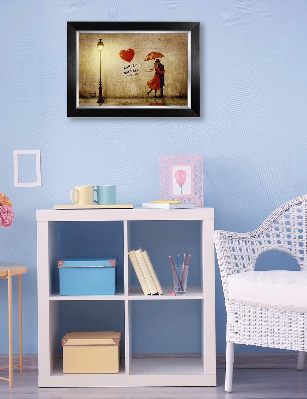 IPIC - Our First Kiss Personalized Framed Artwork for Romantic Anniversary and Wedding gifts; Picture size: 18x12, Framed Size: 21x15