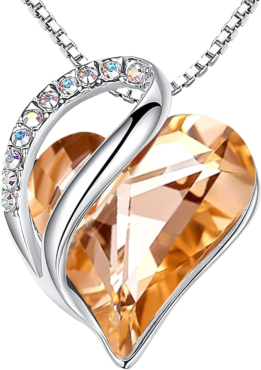 Necklaces for Women, Infinity Love Birthstone Heart Crystal Pendant, Birthday Jewelry Gifts for Her, Mom, and Wife, Silver Plated, 18 plus 2 inch Adjustable Chain