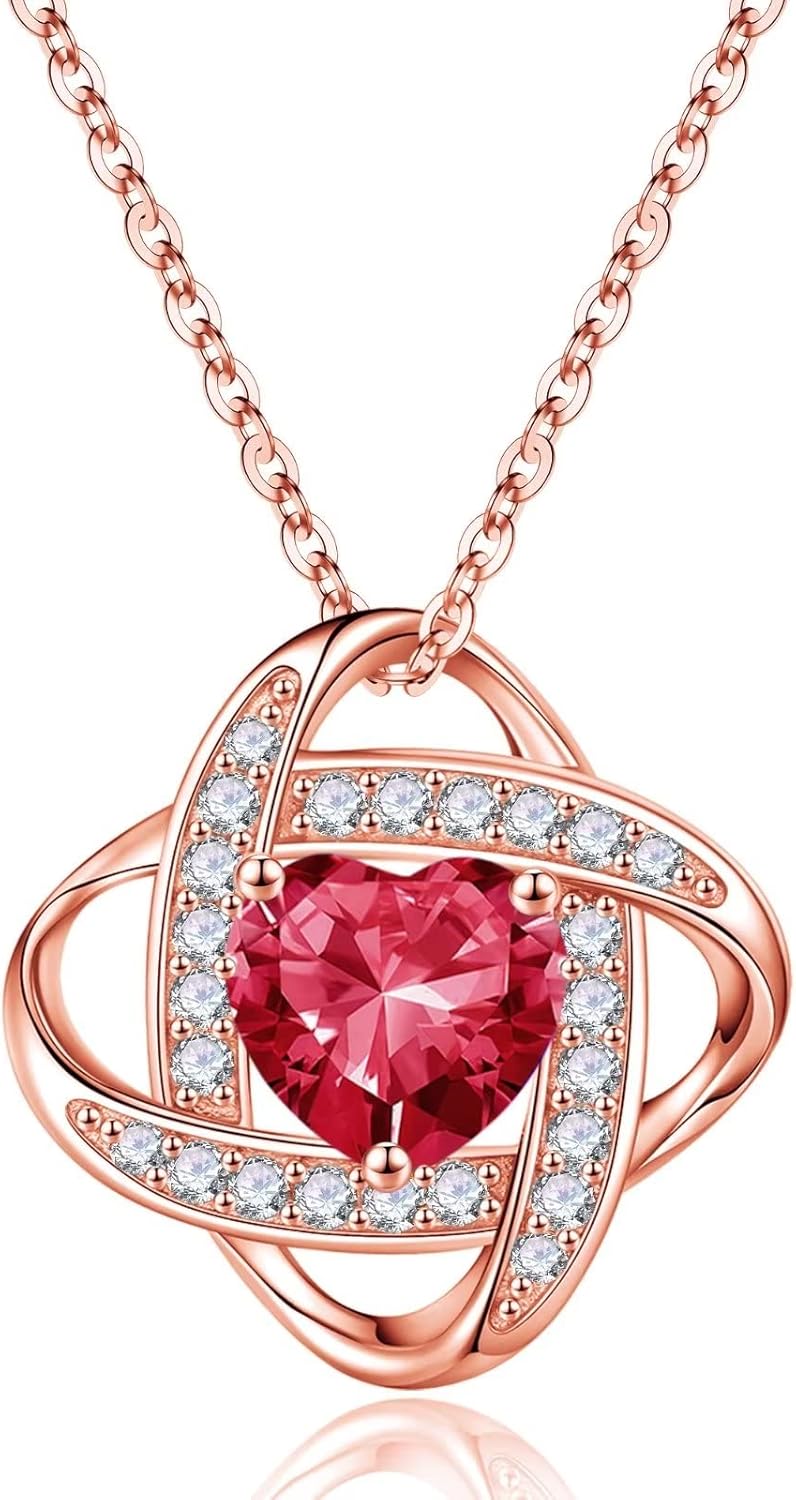Iefil 925 Sterling Silver Love Knot Birthstone Necklace, Natural or Created Gemstone, Anniversary Birthday Gifts for Women, Jewelry Gifts for Wife Mom Girlfriend