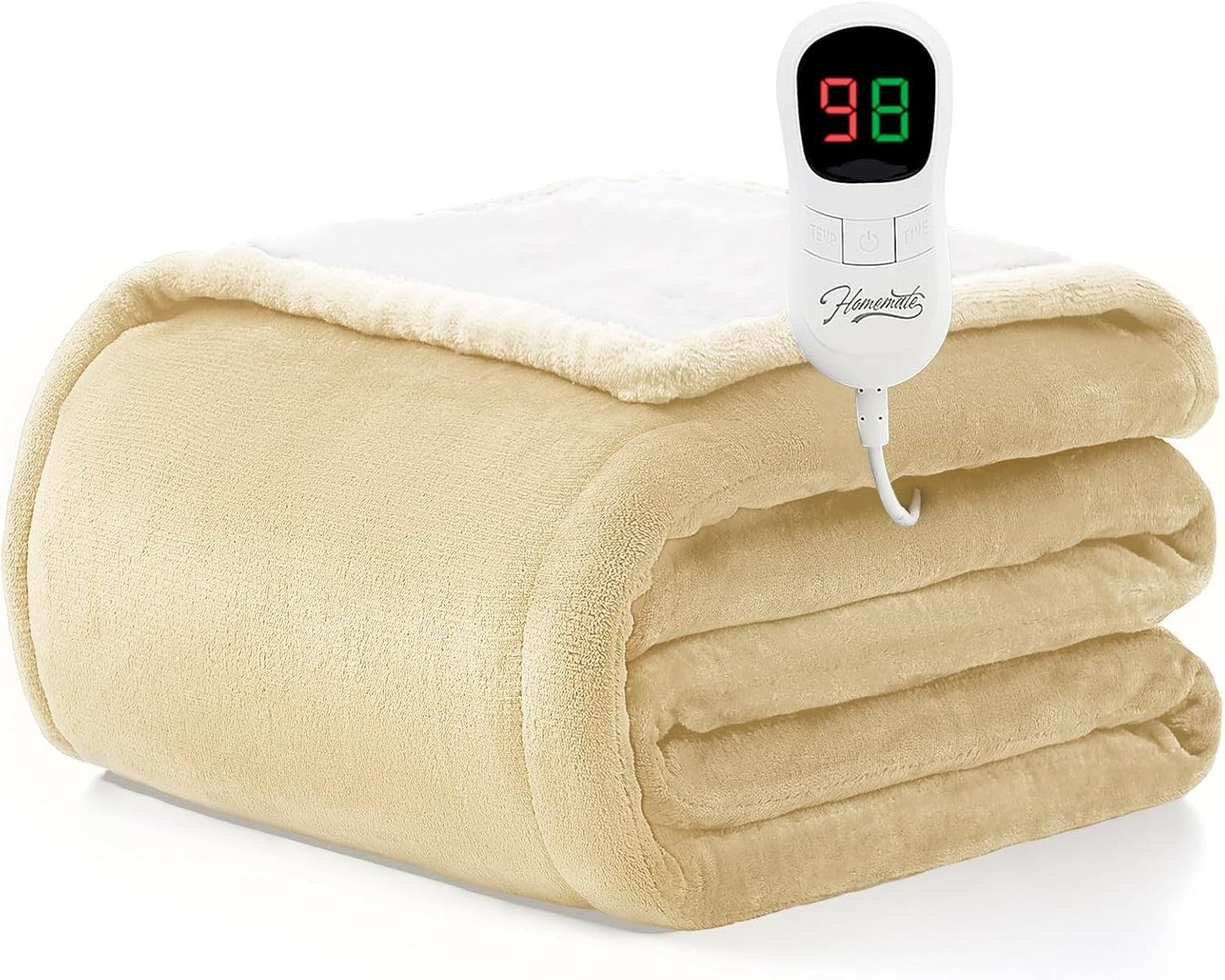 Homemate Electric Heated Blanket Twin Size - 62"x84" Heating Blanket Twin Size 1/2/4/6/8 Hours Auto-Off 10 Heat Level Over-Heat Protection Flannel Sherpa ETL Certification