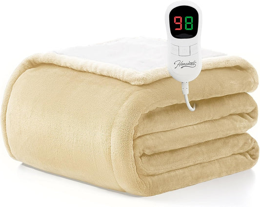 Homemate Electric Heated Blanket Twin Size - 62"x84" Heating Blanket Twin Size 1/2/4/6/8 Hours Auto-Off 10 Heat Level Over-Heat Protection Flannel Sherpa ETL Certification
