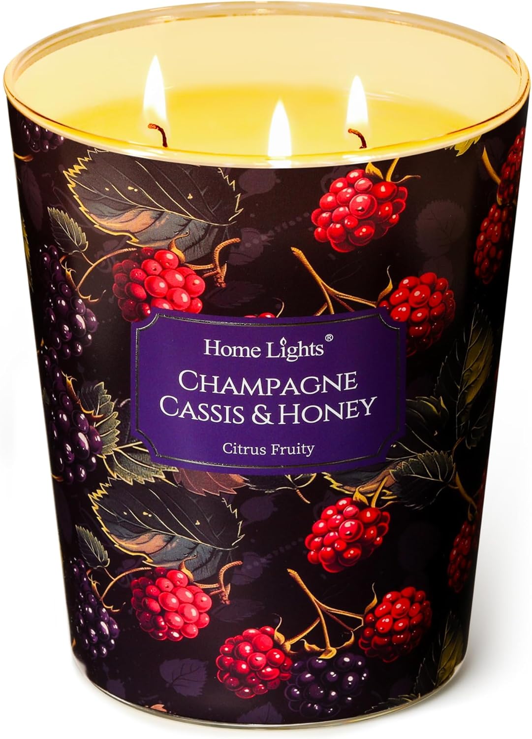 HomeLights Scented Candles for Women & Men, 34oz Candle Jars Aromatherapy 3-Wick Candle, Ideal for Eclectic Mixed Styles Home Decor and Gifts, Champagne Cassis & Honey