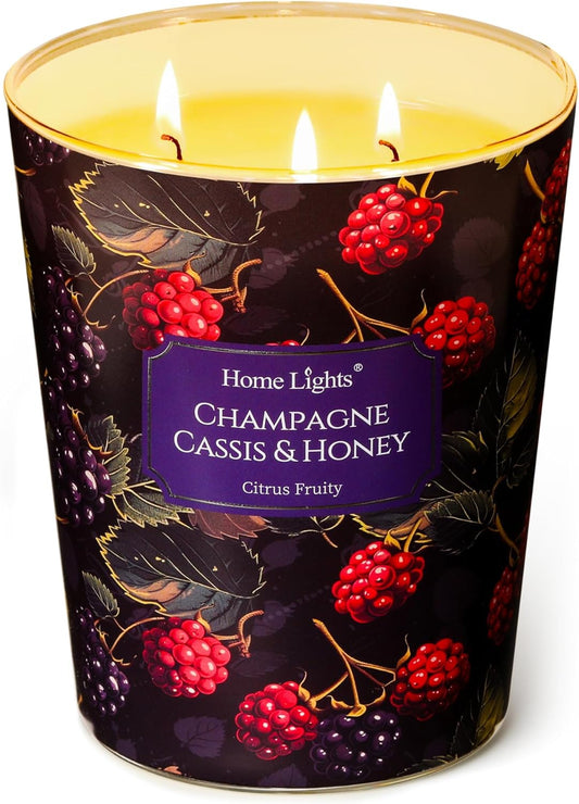 HomeLights Scented Candles for Women & Men, 34oz Candle Jars Aromatherapy 3-Wick Candle, Ideal for Eclectic Mixed Styles Home Decor and Gifts, Champagne Cassis & Honey