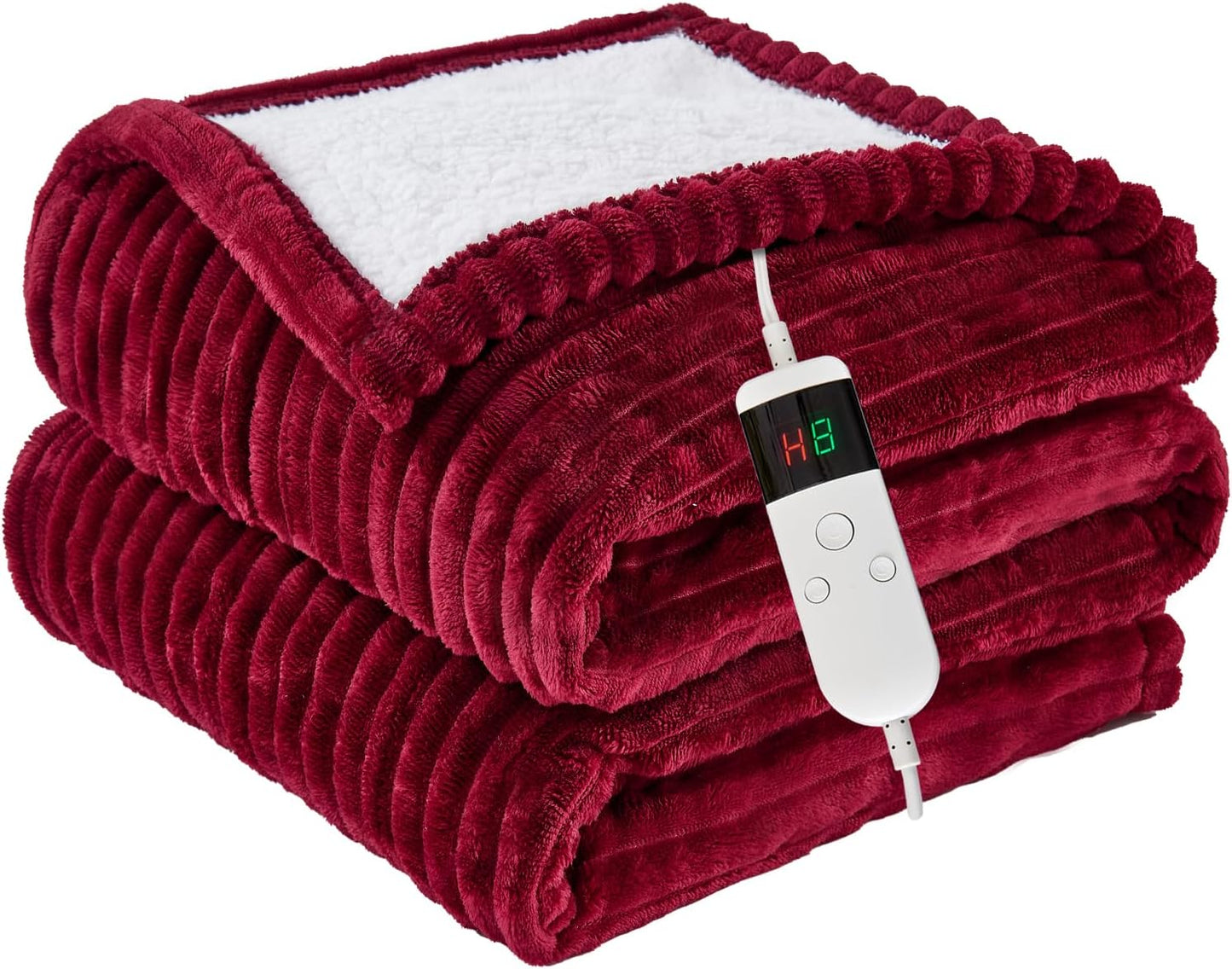Heated Blanket Electric Throw, Soft Flannel Heating Blanket with 8 Hours Auto Off 10 Fast Heating Levels Machine Washable Sherpa Heated Blanket with Overheating Protection