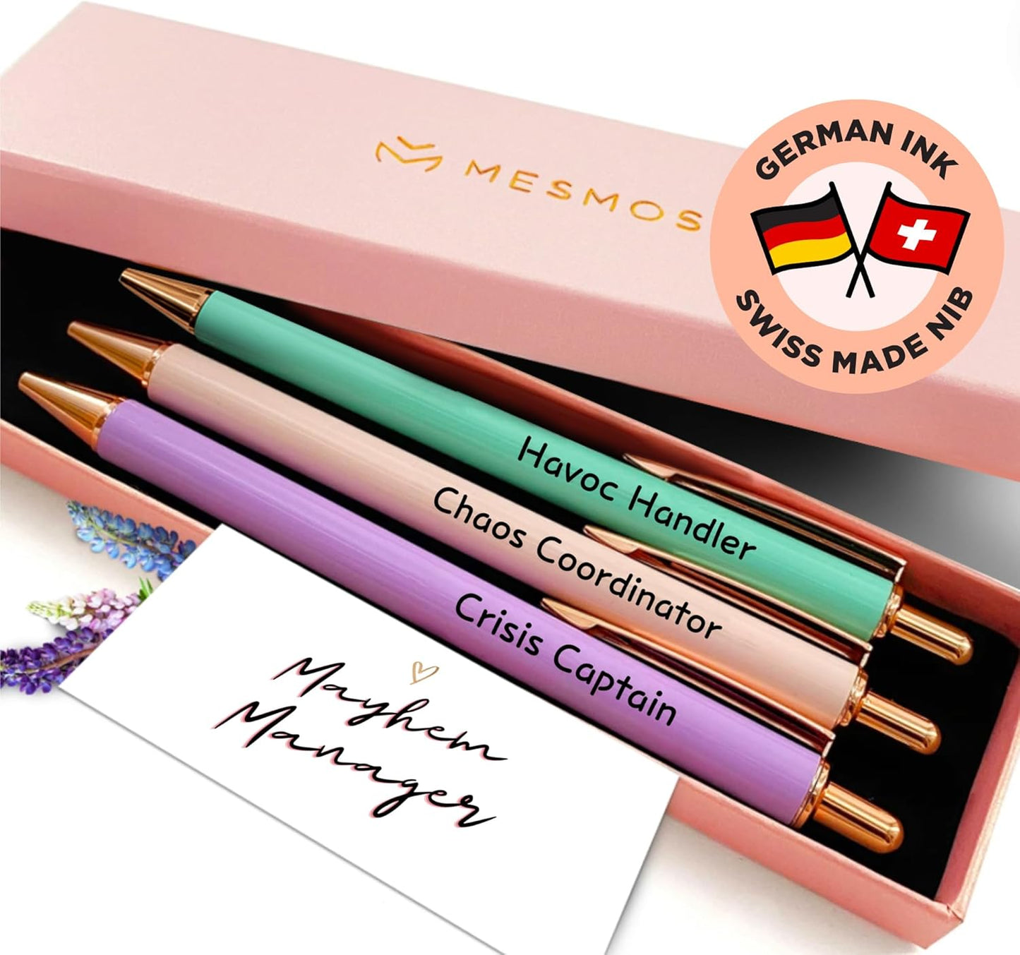 MESMOS 3pk Fancy Pen Set, Chaos Coordinator Boss Gifts for Women, Office Manager Boss Female Gifts, Leadership and Supervisor Gift, Funs with Funny Sayings for Adults