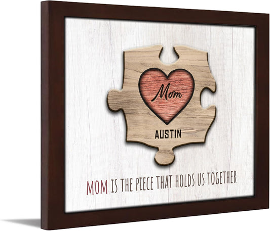 Personal-Prints MOM & Children Personalized HEART Puzzle Wall Art | Unique Customized with up to 8 Names | Mother’s Day, Birthday or Christmas Gift (13"x16" Framed Paper Print, 1 Child)