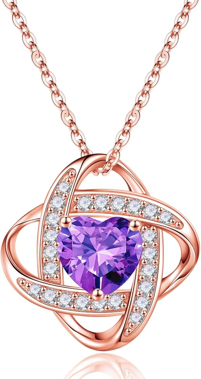 Iefil 925 Sterling Silver Love Knot Birthstone Necklace, Natural or Created Gemstone, Anniversary Birthday Gifts for Women, Jewelry Gifts for Wife Mom Girlfriend