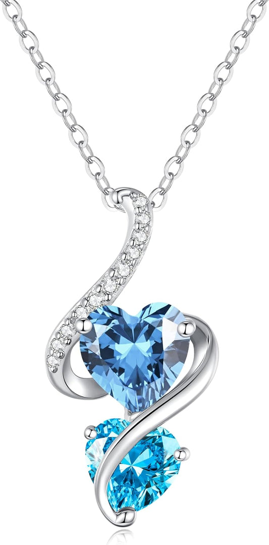 LOUISA SECRET Unique Double Heart Necklace Gifts for Wife Women, 925 Sterling Silver Tiny Birthstone Pendant Jewelry Gift for Her Girlfriend Mom Valentine's Day Anniversary Mother's Day Birthdays & Christmas
