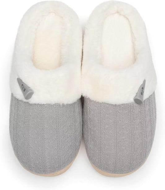 NineCiFun Women's Slip on Fuzzy House Slippers Memory Foam Slippers Scuff Outdoor Indoor Warm Plush Bedroom Shoes with Faux Fur Lining