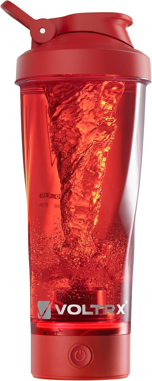 VOLTRX VortexBoost Electric Shaker Bottle, USB C Rechargeable Protein Shake Mixer, Shaker Cups for Protein Shakes and Meal Replacement Shakes, BPA-Free, Made with Tritan,Red