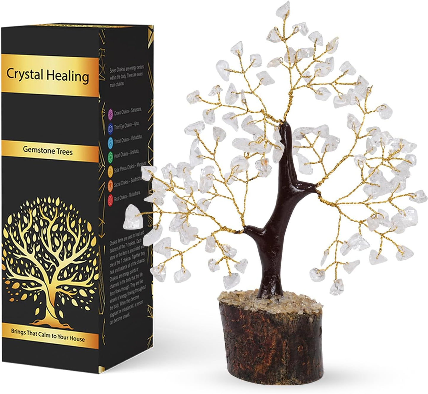 NARIBABU Clear Quartz Crystal Tree (7–8 Inch, 100 Chips) – Handmade Gemstone Bonsai for Clarity & Decor – Birthday Gifts for Women, Gift for Her, Spiritual Gift, Office Desk Decor