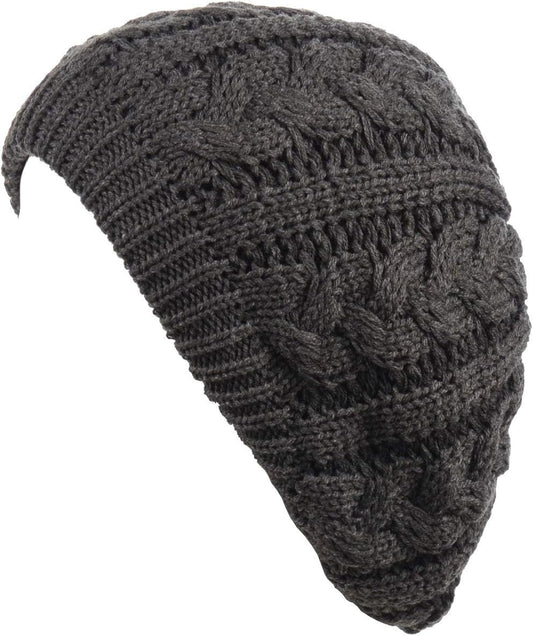 BYOS Womens Winter Cozy Cable Fleece Lined Knit Beret Beanie Hat (Set Available)