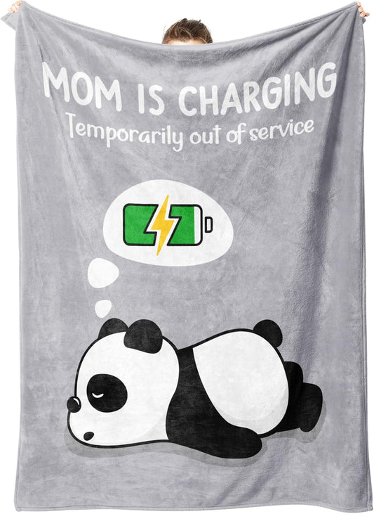 Craftique Gifts for Mom Birthday Christmas- Funny Soft Mom is Charging Blanket- New Moms Gifts for Women, Practical Blanket Throw for Napping Travel, 80”×60”