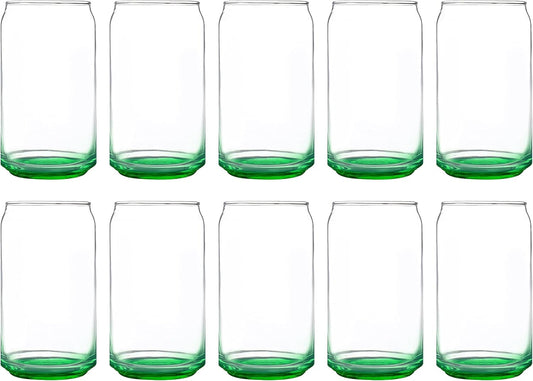 DISCOUNT PROMOS Beer Can Glasses Set of 10, 16 oz. Pint Sized, Soda Can Shape, Glassware, Green
