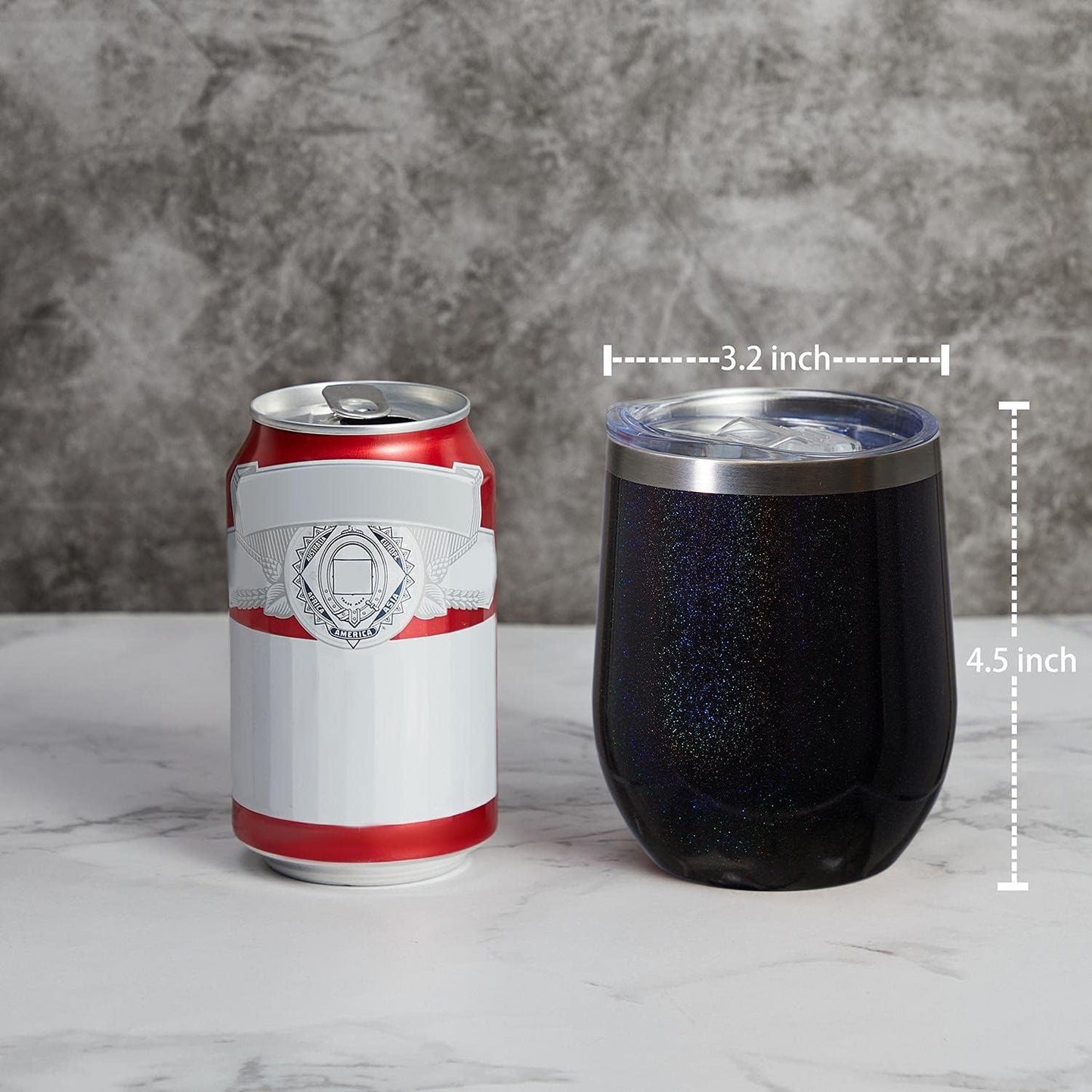 MEWAY 12oz/12 Pack Wine Tumbler Glasses with Lid - Stemless Double Wall Vacuum Stainless Steel Glitter Tumbler - Keeping Cold & Hot Cup for Coffee,Gift for Women(Rainbow Black,Set of 12)