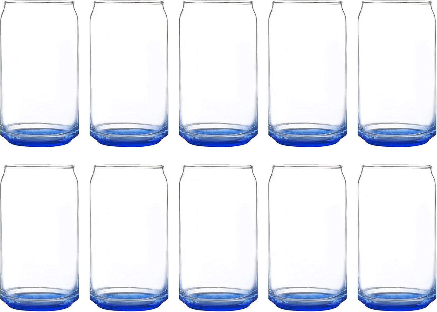 DISCOUNT PROMOS Beer Can Glasses Set of 10, 16 oz. Pint Sized, Soda Can Shape, Glassware, Blue