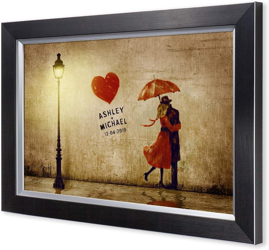 IPIC - Our First Kiss Personalized Framed Artwork for Romantic Anniversary and Wedding gifts; Picture size: 18x12, Framed Size: 21x15