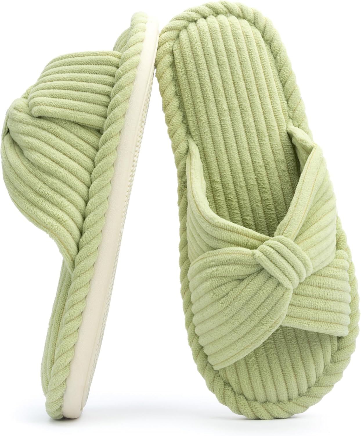 Chantomoo Slippers for Women Memory Foam House Womens Slipper Slides Home Bedroom Bathroom Spa Open Toe Corduroy Bow Slippers Cozy Comfortable