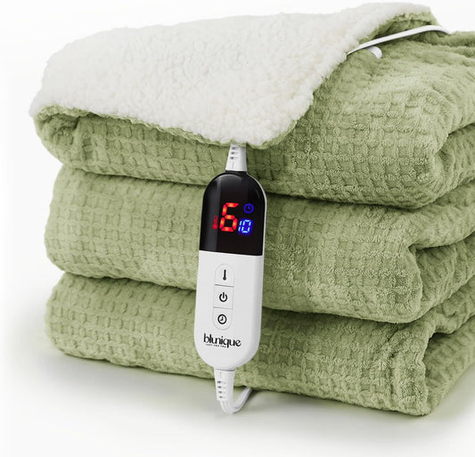 Heated Blanket Electric Blanket Full Waffle,72x84 Inches Sherpa Fleece Fast Heating Blanket 6 Heating Levels & 10 Hours Auto Off ETL Certification,Sage Full