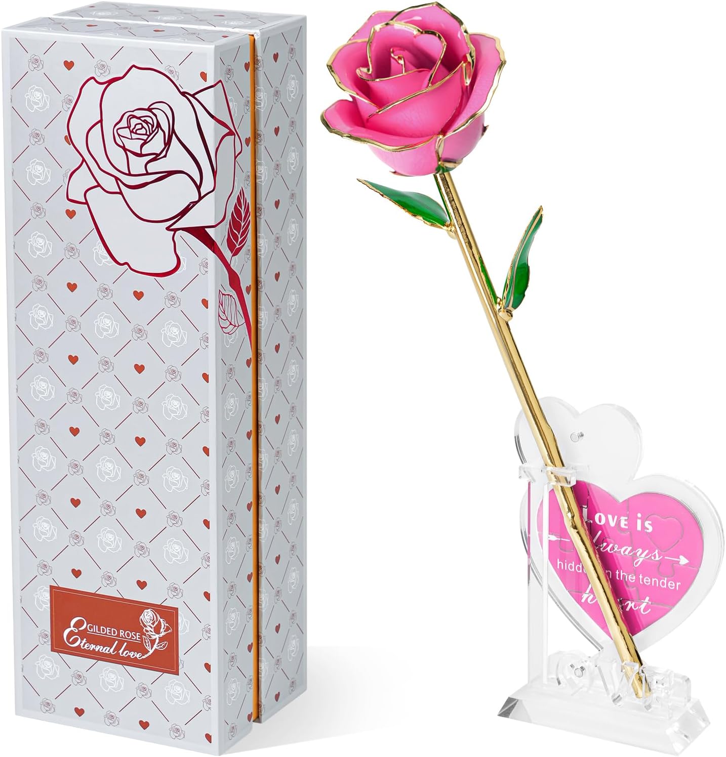 Mikasol 24K Gold Dipped Pink Rose – Sweet Eternal Flower with Puzzle Message Stand – Heartfelt Gift for Mom, Daughter, or Best Friend