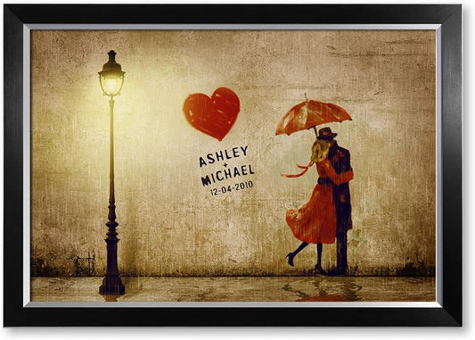 IPIC - Our First Kiss Personalized Framed Artwork for Romantic Anniversary and Wedding gifts; Picture size: 30x20, Framed Size: 33x23