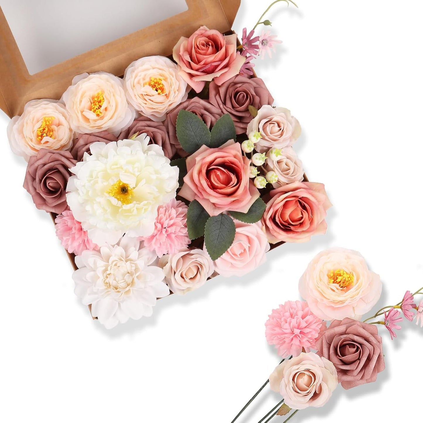 DEEMEI Artificial Flowers Combo Box Set Faux Flowers Bulk Flower Leaf with Stems for DIY Wedding Bouquets Centerpieces Baby Shower Party Home Decorations
