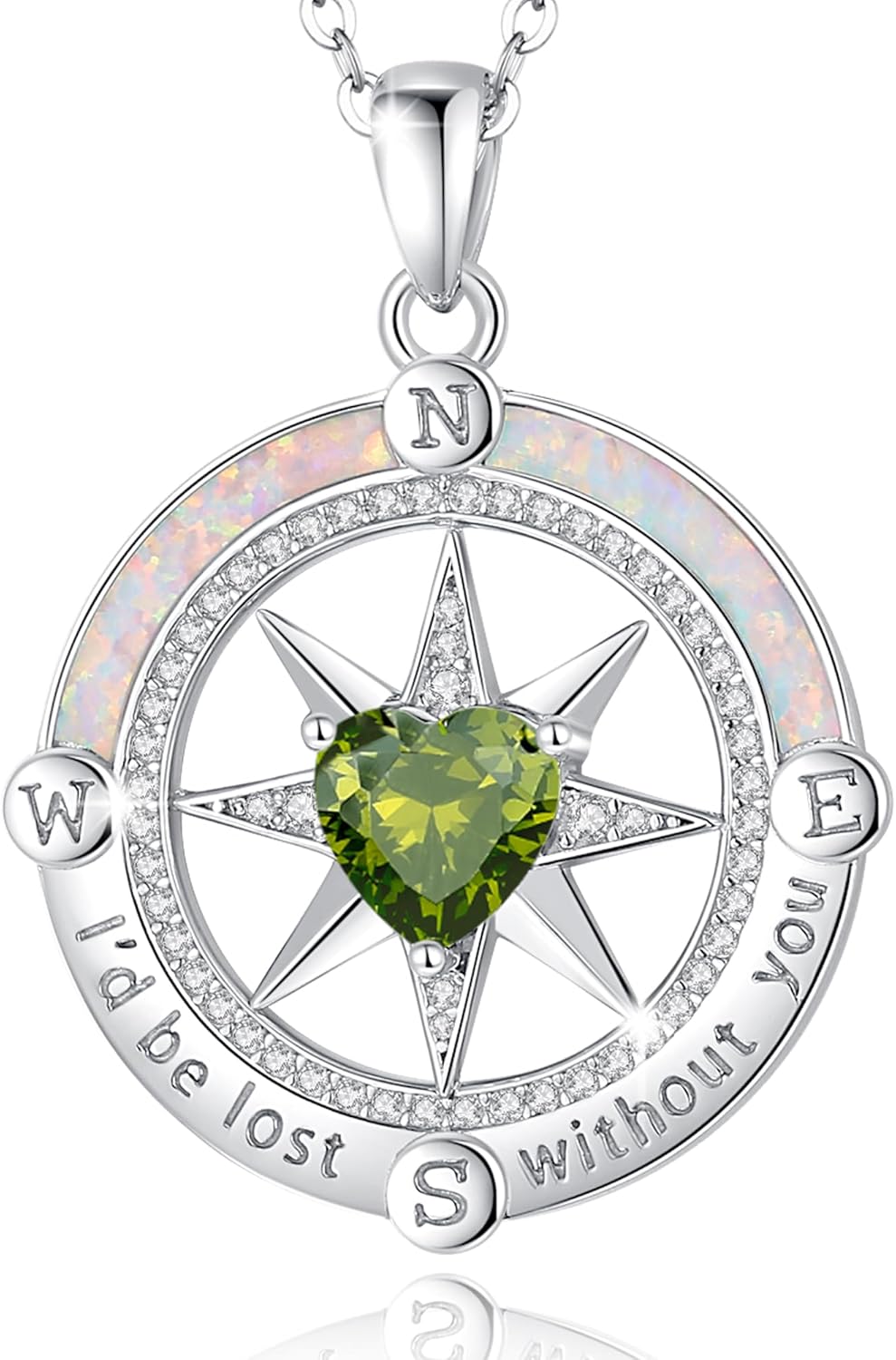 FANCIME Compass Necklace for Women Sterling Silver Compass Jewelry Opal Pendant Fine Jewelry Gemstone Birthday Mother's Day Gifts for Wife