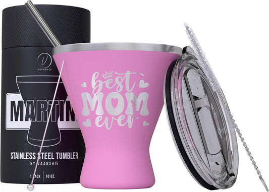 Mothers Day Gifts For Mom - Best Mom Ever Stainless Steel Martini Glass [Pink, 10oz, Pack of 1] - Powder - Coated, Double Wall Margarita Cup - Birthday, Mother's Day, New Mom Gifts for Women