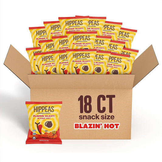 Hippeas Chickpea Puffs, Flavor Blast: Blazin' Hot, 0.75 Ounce (Pack of 18), 3g Protein, 2g Fiber, Vegan, Gluten-Free, Crunchy, Plant Protein Snacks