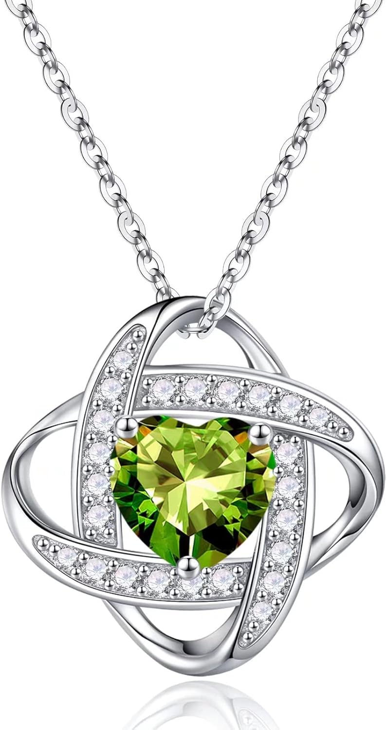 Iefil 925 Sterling Silver Love Knot Birthstone Necklace, Natural or Created Gemstone, Anniversary Birthday Gifts for Women, Jewelry Gifts for Wife Mom Girlfriend
