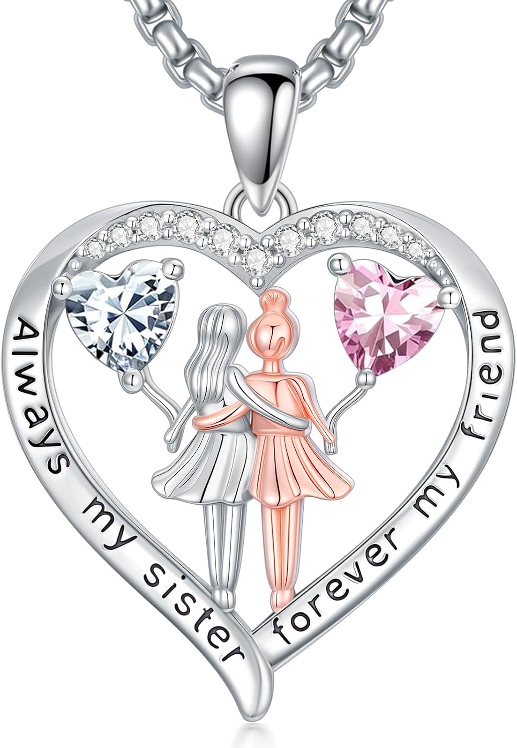 Always My Sister Forever My Friend Birthstone Pendant Necklace Women Jewelry Christmas Valentine Mothers Day Birthday Gifts for Women Sister From Sister