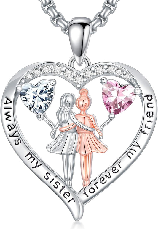 Always My Sister Forever My Friend Birthstone Pendant Necklace Women Jewelry Christmas Valentine Mothers Day Birthday Gifts for Women Sister From Sister