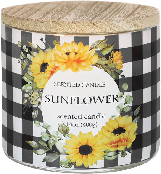Sunflower Candle, Fall Candles, Sunflower Scented Candles Gift for Women, 3 Wicks Large Candle, 14 oz