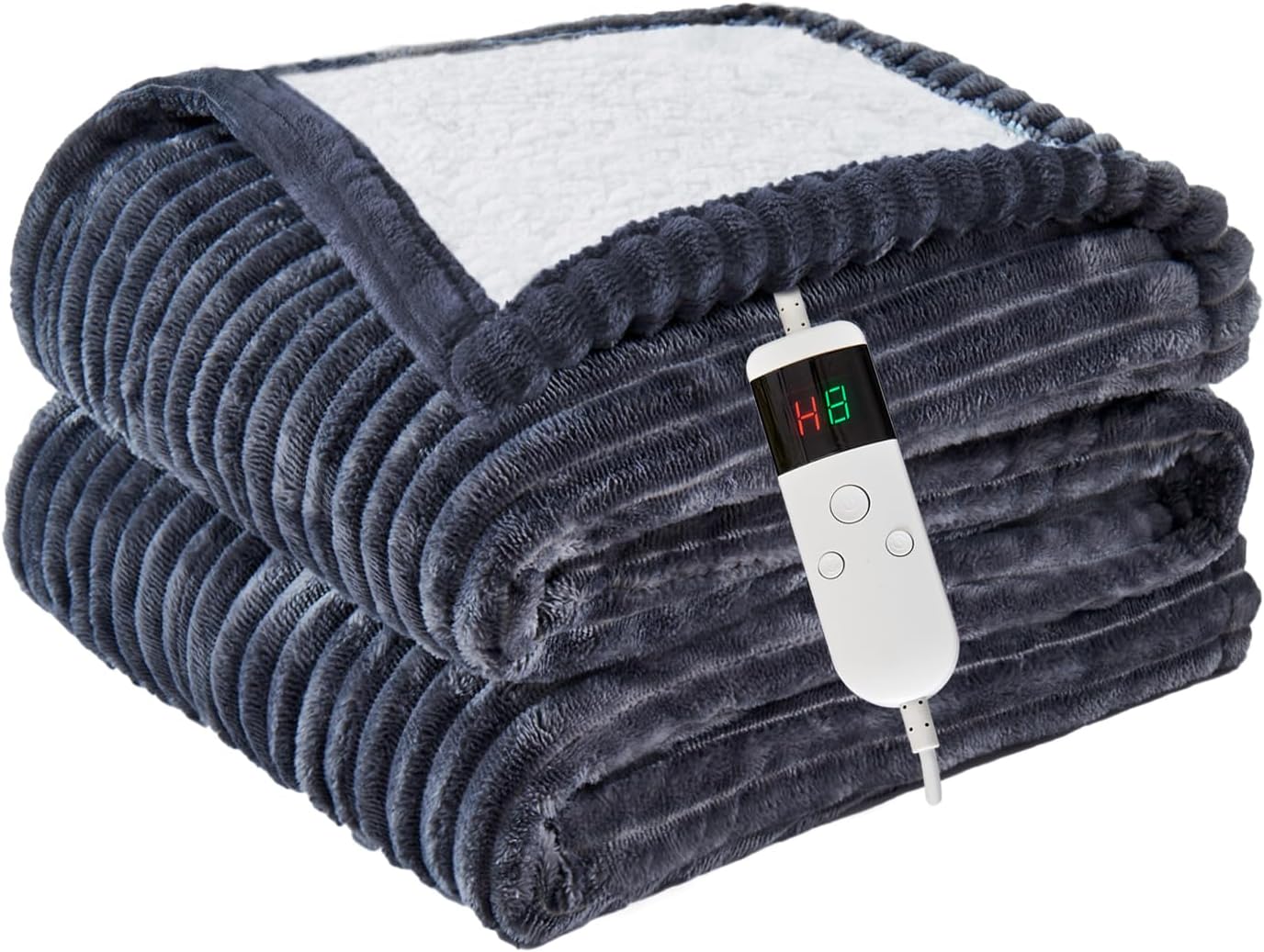 Heated Blanket Electric Twin, Soft Flannel Heating Blanket with 8 Hours Auto Off 10 Fast Heating Levels Machine Washable Sherpa Heated Blanket with Overheating Protection